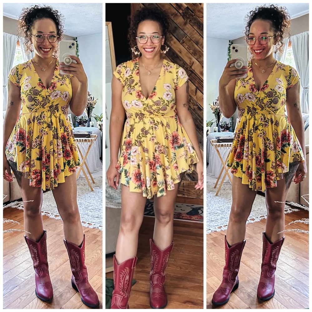 Mustard Yellow Floral Romper